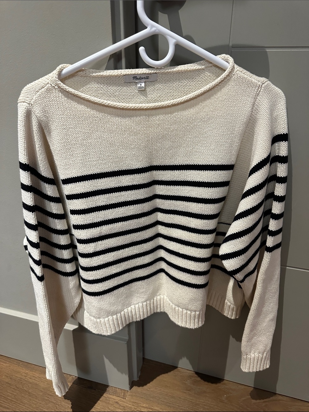 Madewell Cream and Black Striped Scoop-Neck Sweater